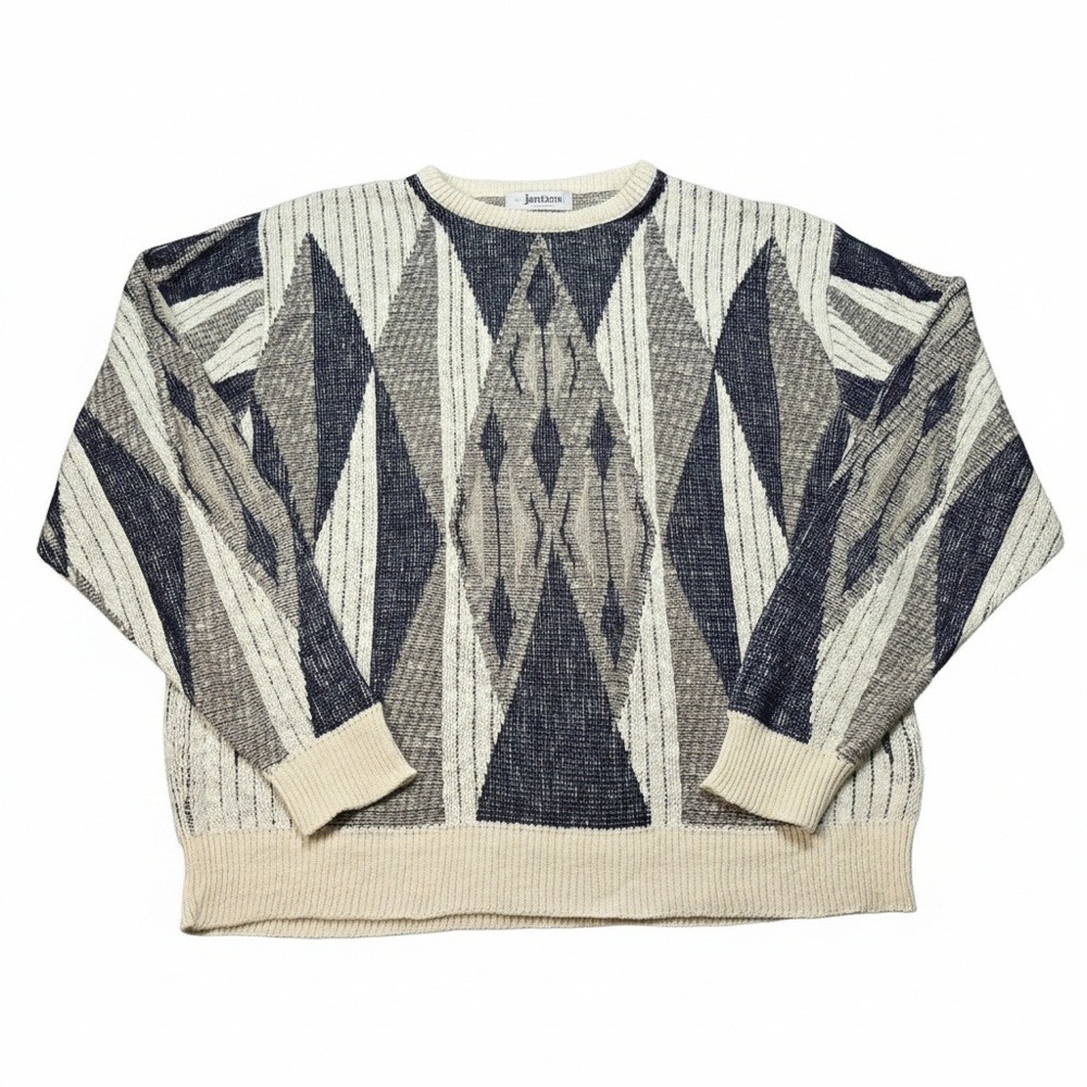 Vtg Jantzen Sweater Mens XL Geometric Coogi Style Knit Pullover Made in USA Rare